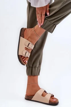 Klapki Damskie Z Klamrami Beżowe Oliena