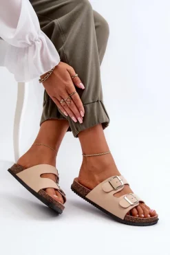 Klapki Damskie Z Klamrami Beżowe Oliena