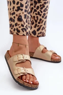 Klapki Damskie Z Klamrami Złote Fronila