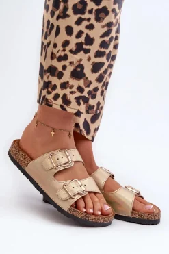 Klapki Damskie Z Klamrami Złote Fronila