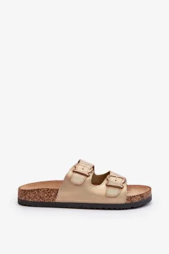 Klapki Damskie Z Klamrami Złote Fronila