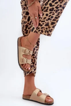 Klapki Damskie Z Klamrami Złote Fronila