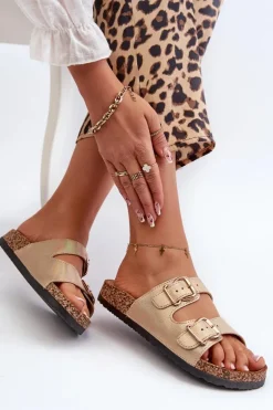 Klapki Damskie Z Klamrami Złote Fronila