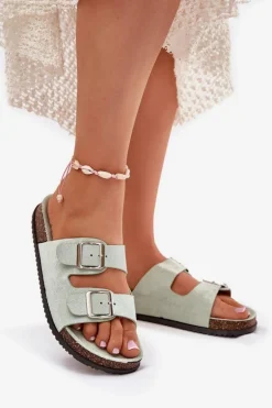 Klapki Damskie Z Klamrami Miętowe Oliena