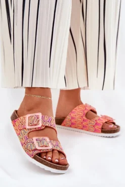 Klapki Damskie Z Klamrami I Brokatem S.Barski RB51-006 Pomarańczowe