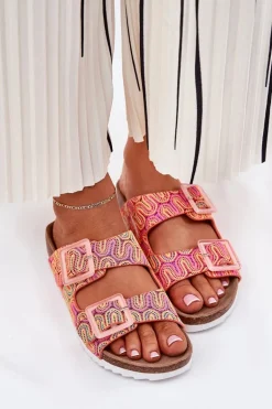 Klapki Damskie Z Klamrami I Brokatem S.Barski RB51-006 Pomarańczowe