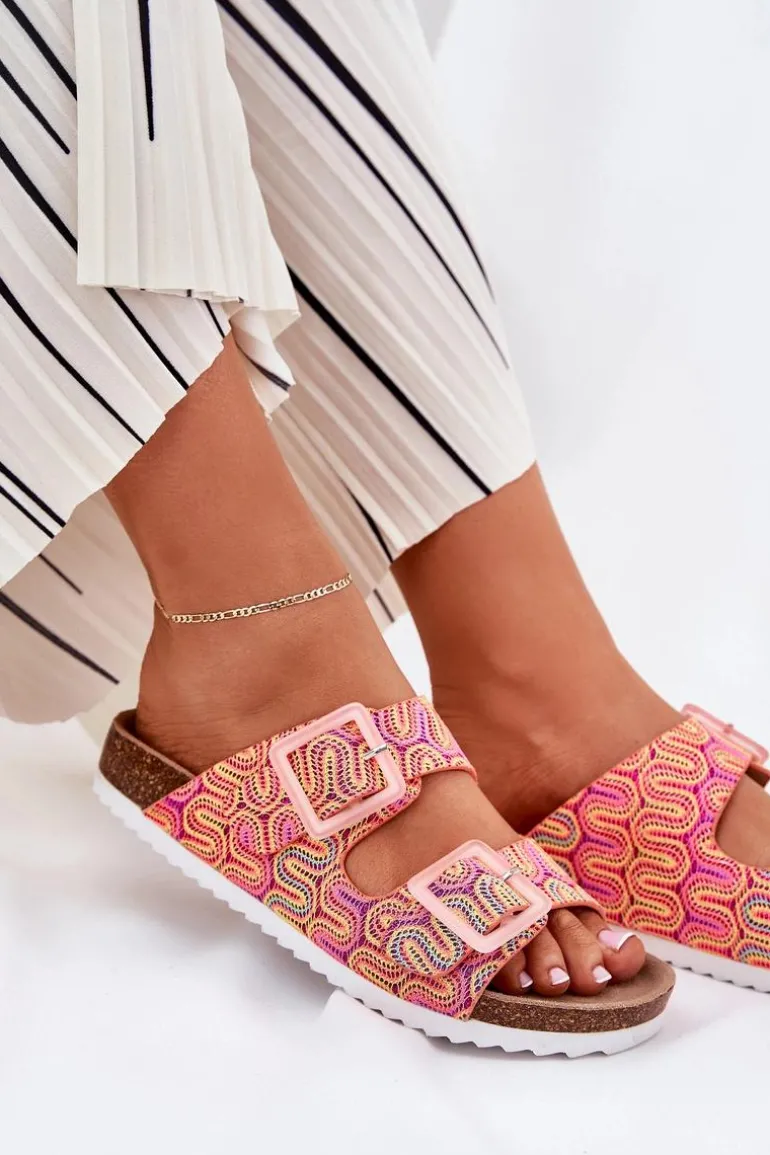 Klapki Damskie Z Klamrami I Brokatem S.Barski RB51-006 Pomarańczowe