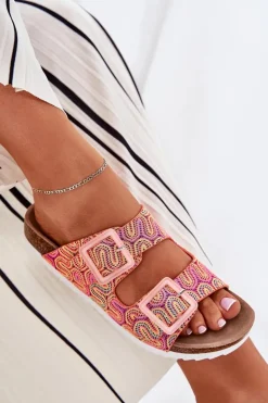 Klapki Damskie Z Klamrami I Brokatem S.Barski RB51-006 Pomarańczowe