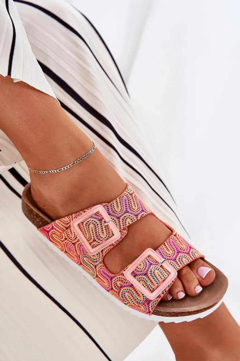 Klapki Damskie Z Klamrami I Brokatem S.Barski RB51-006 Pomarańczowe