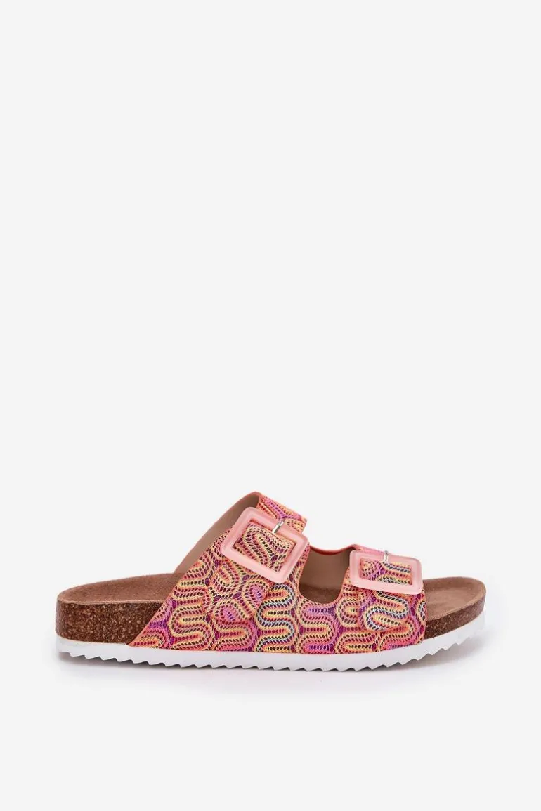 Klapki Damskie Z Klamrami I Brokatem S.Barski RB51-006 Pomarańczowe