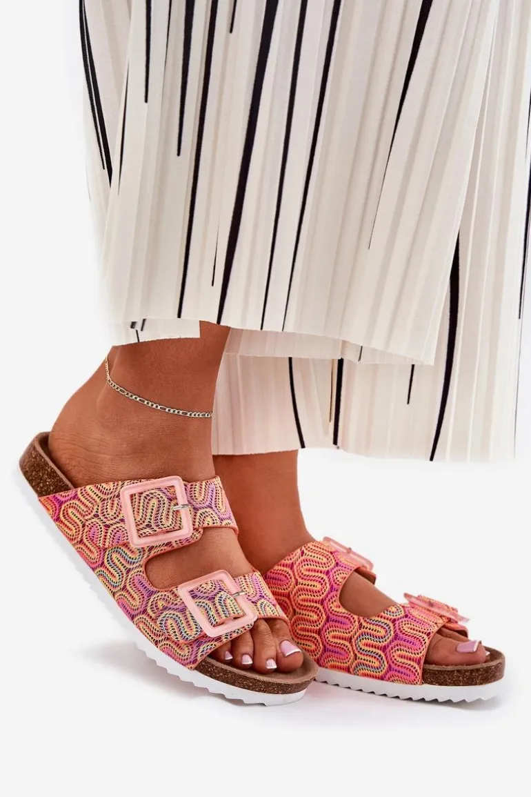 Klapki Damskie Z Klamrami I Brokatem S.Barski RB51-006 Pomarańczowe