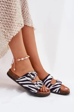 Klapki Damskie Z Klamrami Zebra Oliena