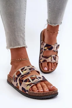 Klapki Damskie Z Klamrami Beżowo-Brązowe Oliena