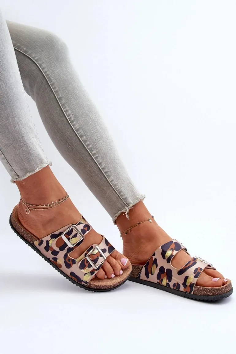 Klapki Damskie Z Klamrami Beżowo-Brązowe Oliena