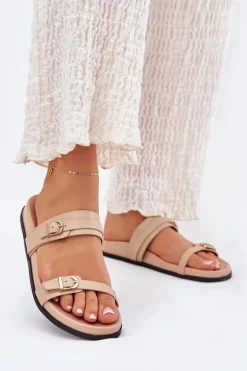 Klapki Damskie Z Klamrami Beżowe Brinella