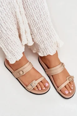 Klapki Damskie Z Klamrami Beżowe Brinella