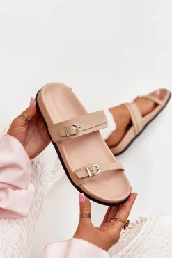 Klapki Damskie Z Klamrami Beżowe Brinella