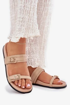 Klapki Damskie Z Klamrami Beżowe Brinella