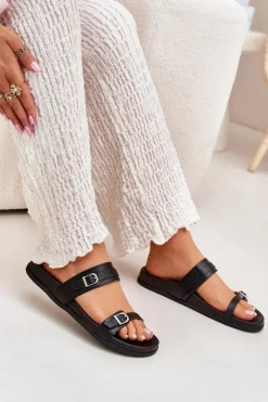 Klapki Damskie Z Klamrami Czarne Brinella