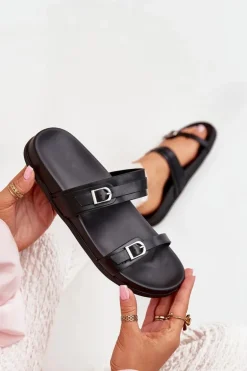 Klapki Damskie Z Klamrami Czarne Brinella