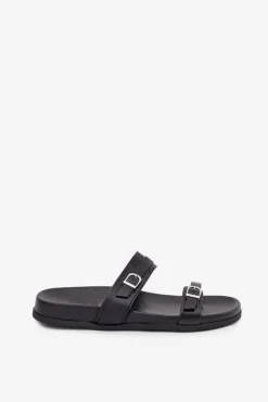 Klapki Damskie Z Klamrami Czarne Brinella