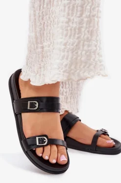 Klapki Damskie Z Klamrami Czarne Brinella