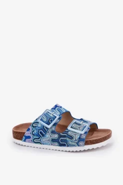 Klapki Damskie Z Klamrami I Brokatem S.Barski RB51-006 Niebieskie