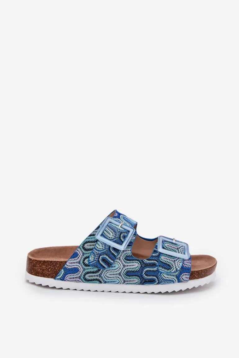 Klapki Damskie Z Klamrami I Brokatem S.Barski RB51-006 Niebieskie