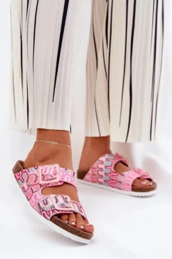 Klapki Damskie Z Klamrami I Brokatem S.Barski RB51-006 Różowe