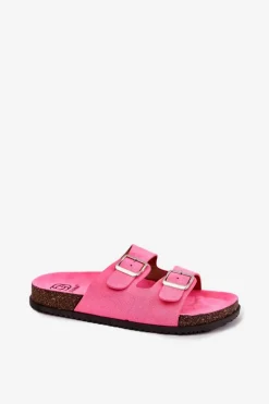 Klapki Damskie Z Klamrami Neonowy Róż Oliena