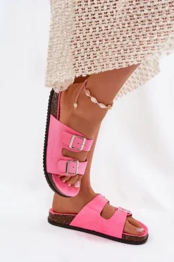 Klapki Damskie Z Klamrami Neonowy Róż Oliena