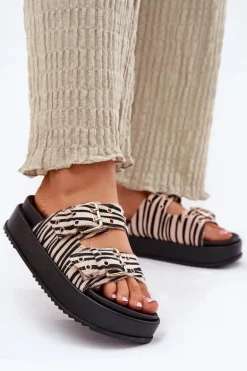 Klapki Damskie Z Klamrami Na Platformie Zebra Nilatha