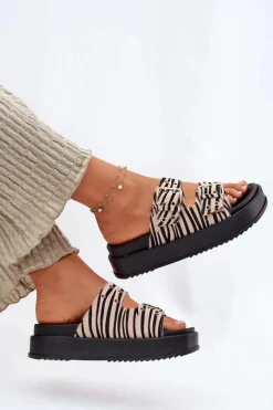 Klapki Damskie Z Klamrami Na Platformie Zebra Nilatha