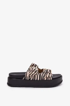 Klapki Damskie Z Klamrami Na Platformie Zebra Nilatha