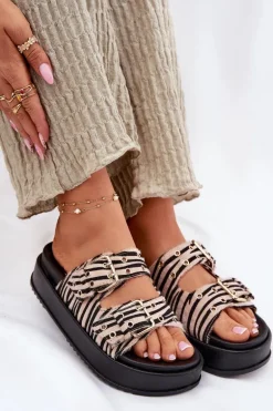 Klapki Damskie Z Klamrami Na Platformie Zebra Nilatha