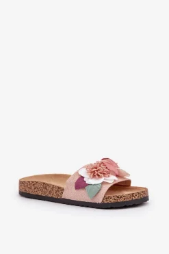 Klapki Damskie Z Kwiatkami Na Korkowej Platformie Różowe Zinrosa