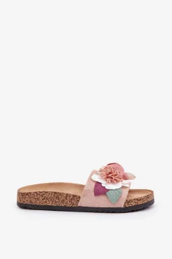 Klapki Damskie Z Kwiatkami Na Korkowej Platformie Różowe Zinrosa