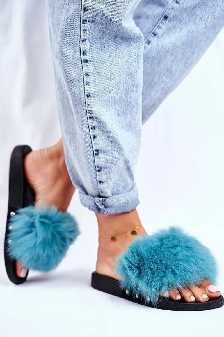 Klapki Damskie z Naturalnym Futerkiem Zielone Bushido