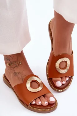 Klapki Damskie Z Okrągłą Ozdobą Camel Donatell