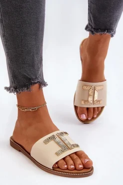 Klapki Damskie Z Ozdobą Beżowe Ollavia