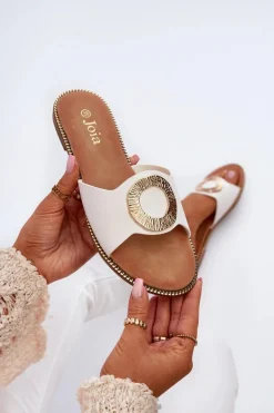 Klapki Damskie Z Ozdobą Białe Cilima