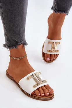 Klapki Damskie Z Ozdobą Białe Ollavia