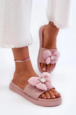 Klapki Damskie Z Ozdobą Na Niskiej Platformie Różowe Cedrella