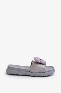 Klapki Damskie Z Ozdobą Na Niskiej Platformie Szare Cedrella
