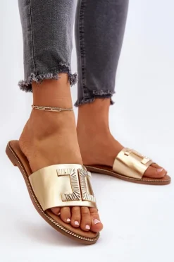 Klapki Damskie Z Ozdobą Złote Ollavia