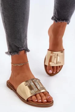 Klapki Damskie Z Ozdobą Złote Ollavia