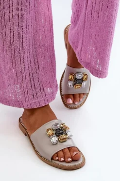 Klapki Damskie Z Ozdobami S.Barski KV27-031 Beżowe