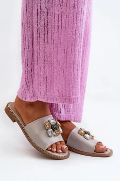 Klapki Damskie Z Ozdobami S.Barski KV27-031 Beżowe