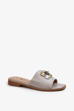 Klapki Damskie Z Ozdobami S.Barski KV27-031 Beżowe