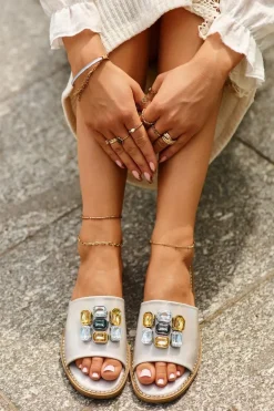 Klapki Damskie Z Ozdobami S.Barski KV27-031 Beżowe